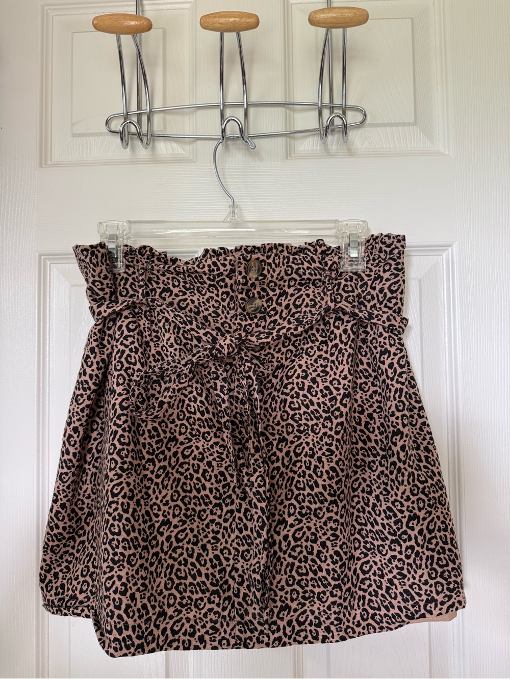 American Eagle Outfitters black & tan Leopard A-Line Paperbag Skirt Sz M